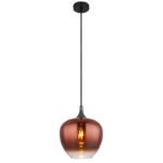 Lampă suspendată metal negru mat, metal negru-cromat, sticlă de culoarea cuprului, gradient transparent, cablu textil negru, ø: 240mm, H: 1200mm, fără 1x E27 60W 230V