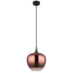 Lampă suspendată metal negru mat, metal negru-cromat, sticlă de culoarea cuprului, gradient transparent, cablu textil negru, ø: 240mm, H: 1200mm, fără 1x E27 60W 230V - imagine 3