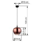 Lampă suspendată metal negru mat, metal negru-cromat, sticlă de culoarea cuprului, gradient transparent, cablu textil negru, ø: 240mm, H: 1200mm, fără 1x E27 60W 230V - imagine 6