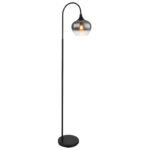 Lampă de podea din metal negru mat, sticlă fumurie, cablu textil negru, întrerupător pe cablu, L x l x I: 390x250x1500mm, lungime cablu 1800mm, fără bec 1x E27 40W 230V