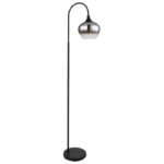 Lampă de podea din metal negru mat, sticlă fumurie, cablu textil negru, întrerupător pe cablu, L x l x I: 390x250x1500mm, lungime cablu 1800mm, fără bec 1x E27 40W 230V - imagine 3