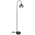 Lampă de podea din metal negru mat, sticlă fumurie, cablu textil negru, întrerupător pe cablu, L x l x I: 390x250x1500mm, lungime cablu 1800mm, fără bec 1x E27 40W 230V - imagine 5