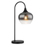 Lampă de masă din metal negru mat, sticlă fumurie, cablu textil negru, întrerupător pe cablu, L x l x I: 275x180x540mm, lungime cablu 1500mm, fără bec 1x E27 40W 230V