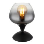 Lampa de masa metal negru mat, sticla afumata, transparenta, cablu textil negru, comutator basculant pe cablu, ø: 150mm, H: 205mm, lungime cablu 1500mm, excl. 1x E27 40W 230V