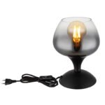 Lampa de masa metal negru mat, sticla afumata, transparenta, cablu textil negru, comutator basculant pe cablu, ø: 150mm, H: 205mm, lungime cablu 1500mm, excl. 1x E27 40W 230V - imagine 4