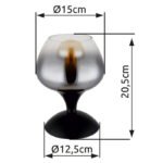 Lampa de masa metal negru mat, sticla afumata, transparenta, cablu textil negru, comutator basculant pe cablu, ø: 150mm, H: 205mm, lungime cablu 1500mm, excl. 1x E27 40W 230V - imagine 6