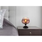 Lampă de masă metal negru mat, metal negru-crom, sticlă color cupru, transparent, cablu textil negru, comutator basculant pe cablu, ø: 150mm, H: 205mm, lungime cablu 1500mm, excl. 1x E27 40W 230V - imagine 2