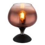 Lampă de masă metal negru mat, metal negru-crom, sticlă color cupru, transparent, cablu textil negru, comutator basculant pe cablu, ø: 150mm, H: 205mm, lungime cablu 1500mm, excl. 1x E27 40W 230V