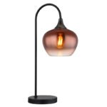 Lampă de masă din metal negru mat, metal negru-crom, sticlă de culoare cupru, gradient transparent, cablu textil negru, întrerupător basculant pe cablu, LxLxA: 275x160x540mm, lungime cablu 1500mm, fără 1x E27 40W 230V