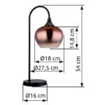 Lampă de masă din metal negru mat, metal negru-crom, sticlă de culoare cupru, gradient transparent, cablu textil negru, întrerupător basculant pe cablu, LxLxA: 275x160x540mm, lungime cablu 1500mm, fără 1x E27 40W 230V - imagine 5
