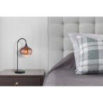 Lampă de masă din metal negru mat, metal negru-crom, sticlă de culoare cupru, gradient transparent, cablu textil negru, întrerupător basculant pe cablu, LxLxA: 275x160x540mm, lungime cablu 1500mm, fără 1x E27 40W 230V