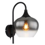 Lampă de perete metal negru mat, sticlă fumurie, comutator pe articol, direcția luminii: în jos,  l x I x A: 180x320x250mm, fără 1x E27 40W 230V
