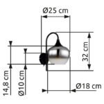 Lampă de perete metal negru mat, sticlă fumurie, comutator pe articol, direcția luminii: în jos,  l x I x A: 180x320x250mm, fără 1x E27 40W 230V - imagine 5