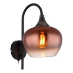 Aplică metal negru mat, metal negru-cromat, sticlă de culoarea cuprului, gradient clar, întrerupător pe articol, direcția luminii: în jos, LxA: 180x320mm, AL: 250mm, fără 1x E27 40W 230V