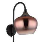 Aplică metal negru mat, metal negru-cromat, sticlă de culoarea cuprului, gradient clar, întrerupător pe articol, direcția luminii: în jos, LxA: 180x320mm, AL: 250mm, fără 1x E27 40W 230V - imagine 3