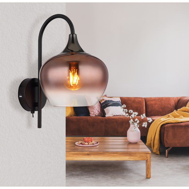 maxy-15548wg-g28848-5 Aplică metal negru mat, metal negru-cromat, sticlă de culoarea cuprului, gradient clar, întrerupător pe articol, direcția luminii: în jos, LxA: 180x320mm, AL: 250mm, fără 1x E27 40W 230V - imagine 1