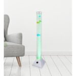 Lampă de podea, plastic gri și transparent, cablu PVC negru, cu comutator pe cablu, schimbare de culoare RGB, inclusiv 5 pești, volum apă 3,5L, Ø:80 V:900mm, lungime cablu 1800mm, inclusiv 12xRGB LED 0,06W 230V, 4lm ieșire