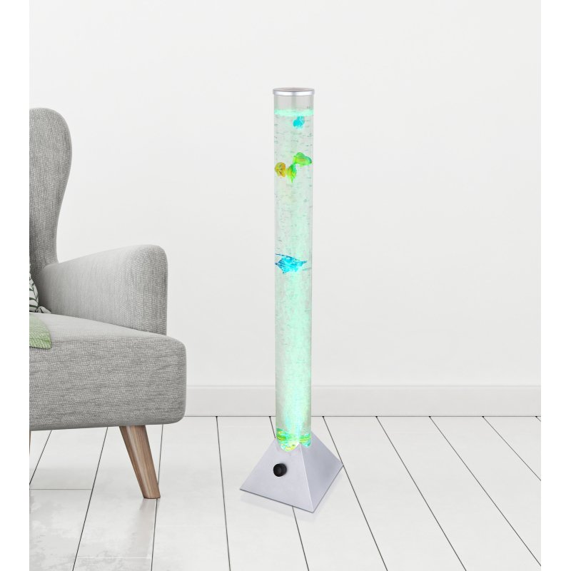 mendoza-9016-g27453-7 Lampă de podea, plastic gri și transparent, cablu PVC negru, cu comutator pe cablu, schimbare de culoare RGB, inclusiv 5 pești, volum apă 3,5L, Ø:80 V:900mm, lungime cablu 1800mm, inclusiv 12xRGB LED 0,06W 230V, 4lm ieșire - imagine 1