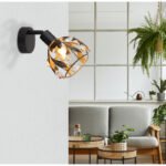 Aplica metal negru mat, metal auriu, negru patinat, cristale acrilice transparente, LxA: 120x160mm, AL: 210mm, excl. 1x E14 25W 230V - imagine 2