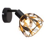 Aplica metal negru mat, metal auriu, negru patinat, cristale acrilice transparente, LxA: 120x160mm, AL: 210mm, excl. 1x E14 25W 230V