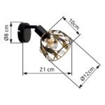 Aplica metal negru mat, metal auriu, negru patinat, cristale acrilice transparente, LxA: 120x160mm, AL: 210mm, excl. 1x E14 25W 230V - imagine 6