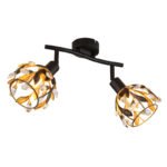 Plafoniera din metal negru mat, metal auriu, patină neagră, cristale acrilice transparente, LxLxA: 250x120x155mm, excl. 2x E14 25W 230V