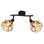 Plafoniera din metal negru mat, metal auriu, patină neagră, cristale acrilice transparente, LxLxA: 250x120x155mm, excl. 2x E14 25W 230V - imagine 4
