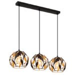 Lampa suspendata metal negru mat, metal auriu, patină neagră, cristale acrilice transparente, cablu PVC negru, LxAxA: 740x200x1500mm, excl. 3x E27 40W 230V