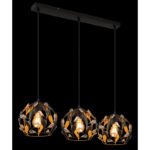 Lampa suspendata metal negru mat, metal auriu, patină neagră, cristale acrilice transparente, cablu PVC negru, LxAxA: 740x200x1500mm, excl. 3x E27 40W 230V - imagine 3