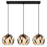Lampa suspendata metal negru mat, metal auriu, patină neagră, cristale acrilice transparente, cablu PVC negru, LxAxA: 740x200x1500mm, excl. 3x E27 40W 230V - imagine 4