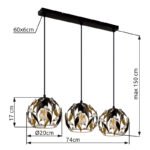 Lampa suspendata metal negru mat, metal auriu, patină neagră, cristale acrilice transparente, cablu PVC negru, LxAxA: 740x200x1500mm, excl. 3x E27 40W 230V - imagine 6