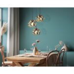 Lampa suspendata metal negru mat, metal auriu, patină neagră, cristale acrilice transparente, cablu PVC negru, ø: 410mm, H: 1500mm, excl. 3x E27 40W 230V - imagine 2