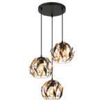 Lampa suspendata metal negru mat, metal auriu, patină neagră, cristale acrilice transparente, cablu PVC negru, ø: 410mm, H: 1500mm, excl. 3x E27 40W 230V