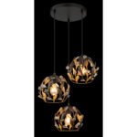 Lampa suspendata metal negru mat, metal auriu, patină neagră, cristale acrilice transparente, cablu PVC negru, ø: 410mm, H: 1500mm, excl. 3x E27 40W 230V - imagine 3