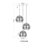 Lampa suspendata metal negru mat, metal auriu, patină neagră, cristale acrilice transparente, cablu PVC negru, ø: 410mm, H: 1500mm, excl. 3x E27 40W 230V - imagine 5