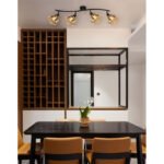 Plafoniera din metal negru mat, metal auriu, patină neagră, cristale acrilice transparente, pivotant/inclinabil, LxLxA: 700x120x155mm, excl. 4x E14 25W 230V - imagine 2