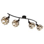 Plafoniera din metal negru mat, metal auriu, patină neagră, cristale acrilice transparente, pivotant/inclinabil, LxLxA: 700x120x155mm, excl. 4x E14 25W 230V - imagine 3