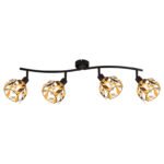 Plafoniera din metal negru mat, metal auriu, patină neagră, cristale acrilice transparente, pivotant/inclinabil, LxLxA: 700x120x155mm, excl. 4x E14 25W 230V - imagine 4
