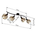 Plafoniera din metal negru mat, metal auriu, patină neagră, cristale acrilice transparente, pivotant/inclinabil, LxLxA: 700x120x155mm, excl. 4x E14 25W 230V - imagine 6