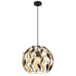 Lampa suspendata metal negru mat, metal auriu, patină neagră, cristale acrilice transparente, cablu PVC negru, ø: 400mm, H: 1500mm, excl. 1x E27 40W 230V