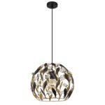 Lampa suspendata metal negru mat, metal auriu, patină neagră, cristale acrilice transparente, cablu PVC negru, ø: 400mm, H: 1500mm, excl. 1x E27 40W 230V - imagine 3