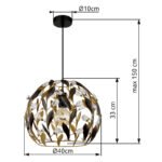 Lampa suspendata metal negru mat, metal auriu, patină neagră, cristale acrilice transparente, cablu PVC negru, ø: 400mm, H: 1500mm, excl. 1x E27 40W 230V - imagine 6