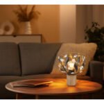 Lampă de masă lemn maro, metal auriu, patină neagră, cristale acrilice transparente, cablu PVC negru, întrerupător basculant pe cablu, ø: 200mm, H: 250mm, lungime cablu 1500mm, excl. 1x E27 40W 230V - imagine 2