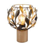 Lampă de masă lemn maro, metal auriu, patină neagră, cristale acrilice transparente, cablu PVC negru, întrerupător basculant pe cablu, ø: 200mm, H: 250mm, lungime cablu 1500mm, excl. 1x E27 40W 230V