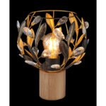 Lampă de masă lemn maro, metal auriu, patină neagră, cristale acrilice transparente, cablu PVC negru, întrerupător basculant pe cablu, ø: 200mm, H: 250mm, lungime cablu 1500mm, excl. 1x E27 40W 230V - imagine 3