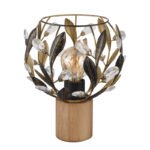 Lampă de masă lemn maro, metal auriu, patină neagră, cristale acrilice transparente, cablu PVC negru, întrerupător basculant pe cablu, ø: 200mm, H: 250mm, lungime cablu 1500mm, excl. 1x E27 40W 230V - imagine 4