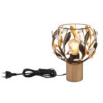 Lampă de masă lemn maro, metal auriu, patină neagră, cristale acrilice transparente, cablu PVC negru, întrerupător basculant pe cablu, ø: 200mm, H: 250mm, lungime cablu 1500mm, excl. 1x E27 40W 230V - imagine 5