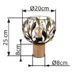 Lampă de masă lemn maro, metal auriu, patină neagră, cristale acrilice transparente, cablu PVC negru, întrerupător basculant pe cablu, ø: 200mm, H: 250mm, lungime cablu 1500mm, excl. 1x E27 40W 230V - imagine 6