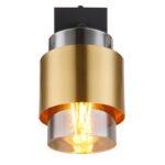 Spotlight metal negru mat, sticlă fumurie, inel de alamă, întrerupător pe articol,  l x I x A: 100x170x145mm, excl. 1x E27 40W 230V - imagine 3