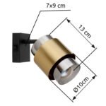 Spotlight metal negru mat, sticlă fumurie, inel de alamă, întrerupător pe articol,  l x I x A: 100x170x145mm, excl. 1x E27 40W 230V - imagine 4